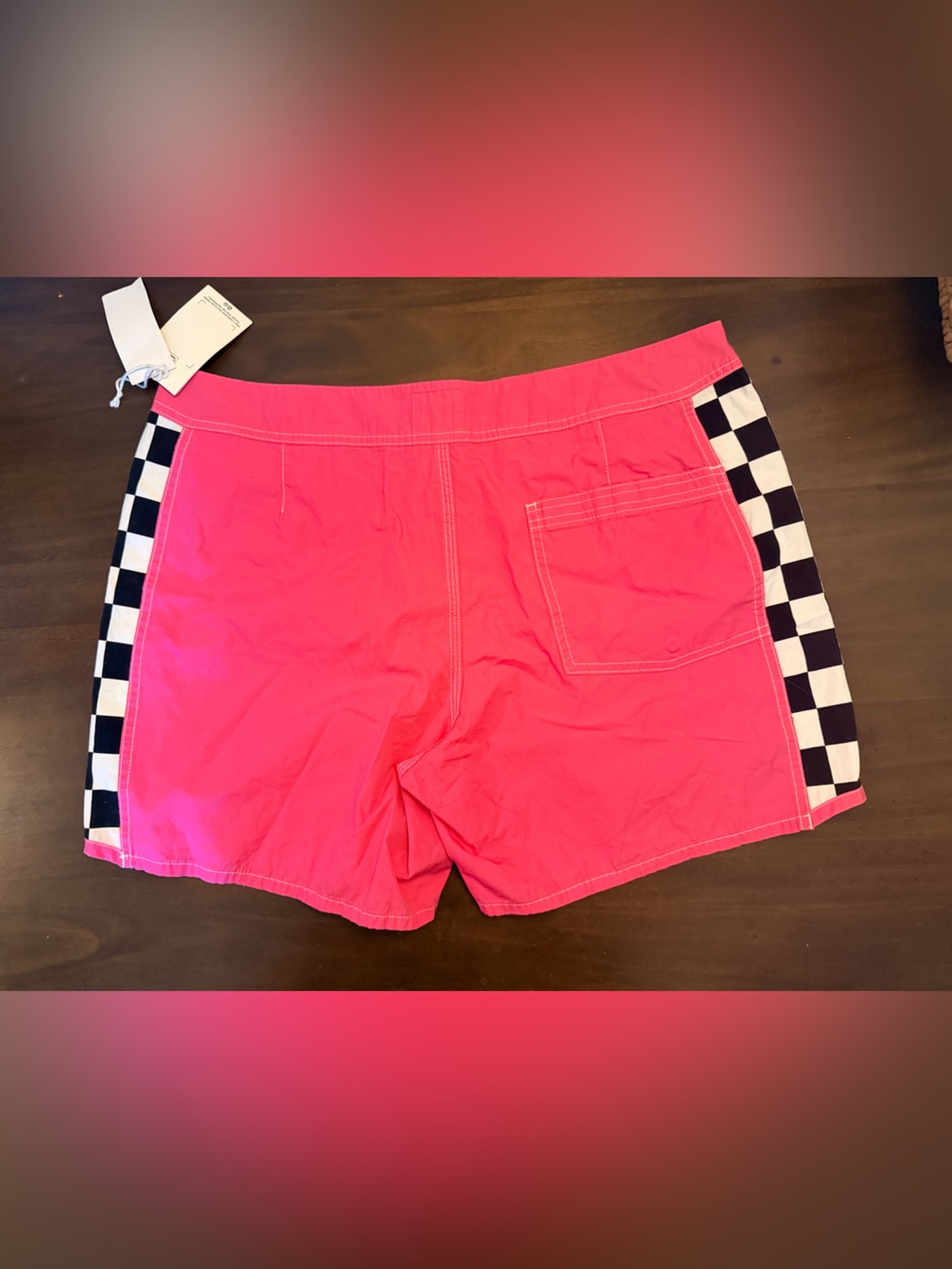 Quiksilver Hot Pink Shorts with Black-and-White Checker Trim